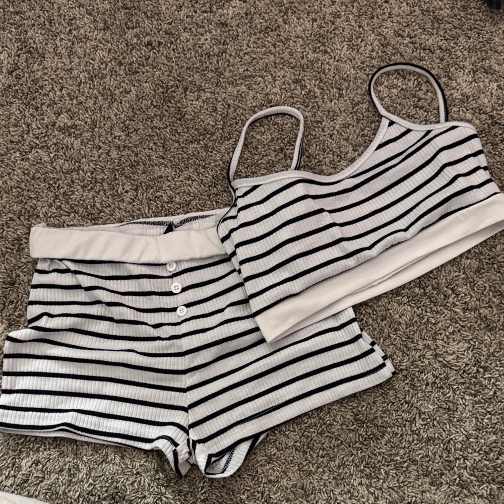 SHEIN Black and White Striped Pajama Set